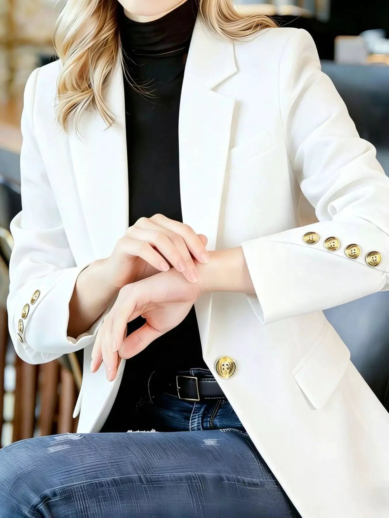 Full Size One Button Lapel Collar Blazer Plus Size by Trendsi