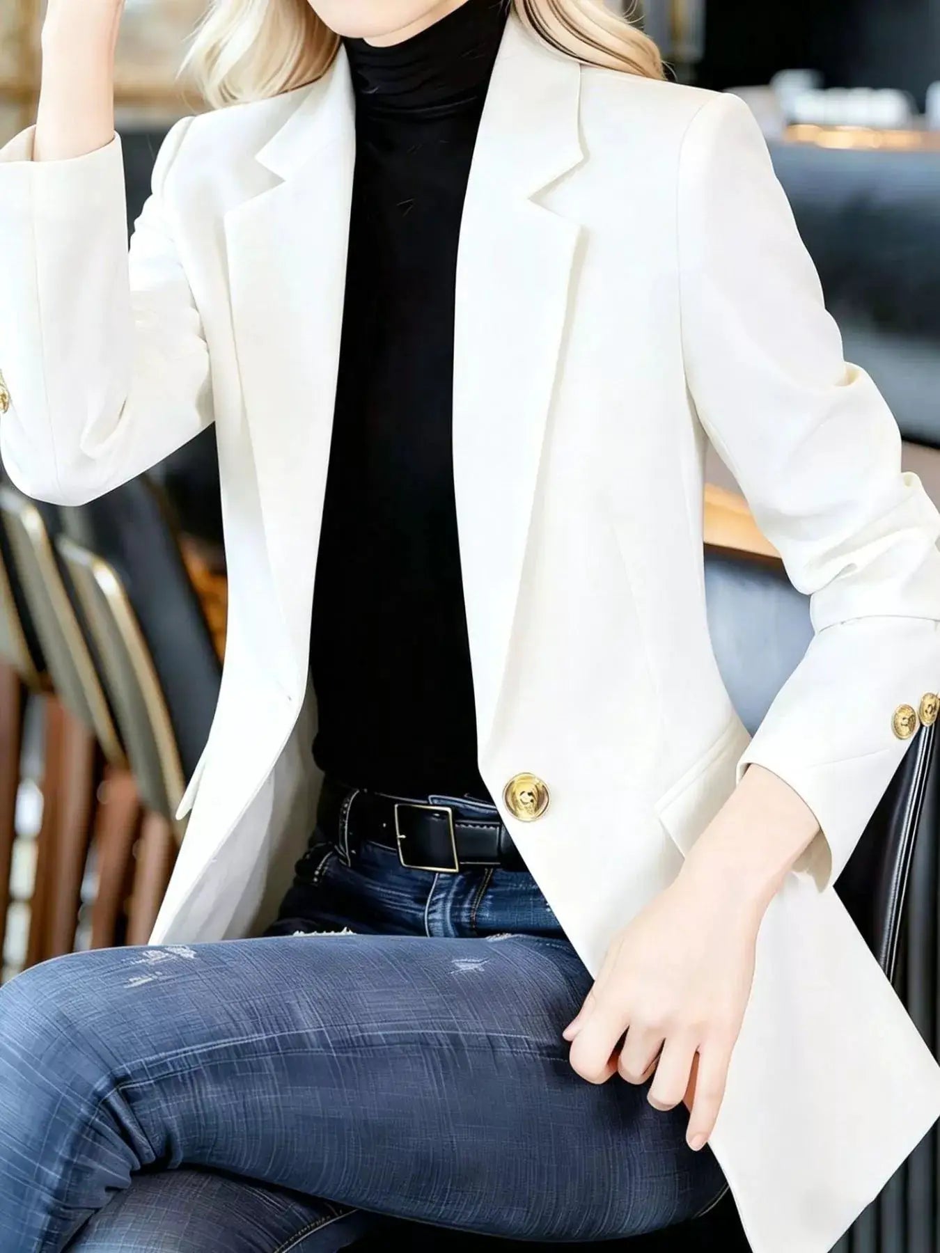 Full Size One Button Lapel Collar Blazer Plus Size by Trendsi