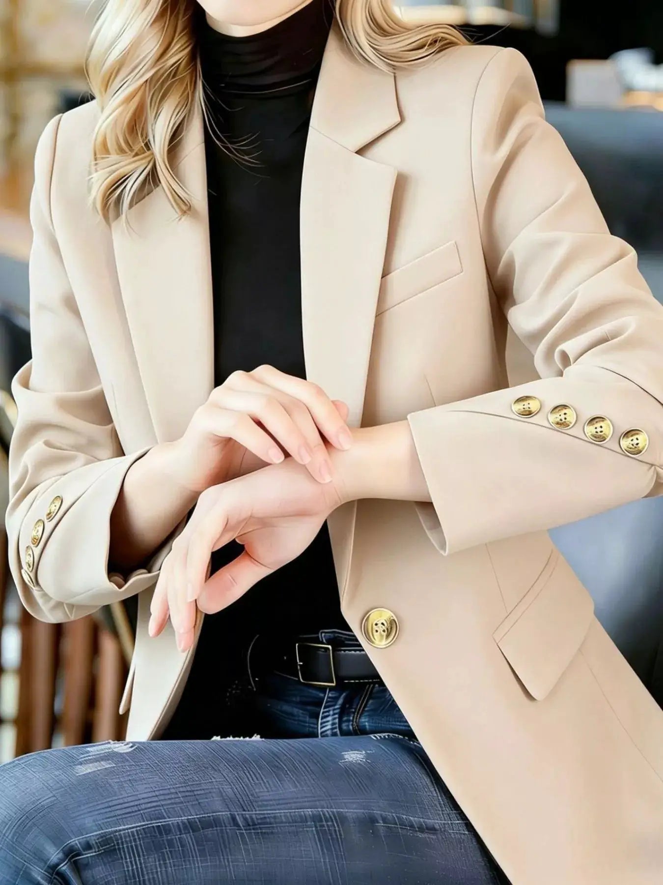 Full Size One Button Lapel Collar Blazer Plus Size by Trendsi