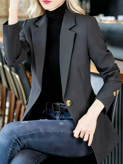 Full Size One Button Lapel Collar Blazer Plus Size by Trendsi