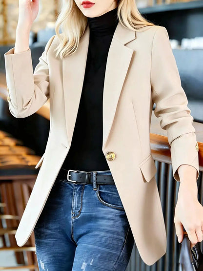 Full Size One Button Lapel Collar Blazer Plus Size by Trendsi