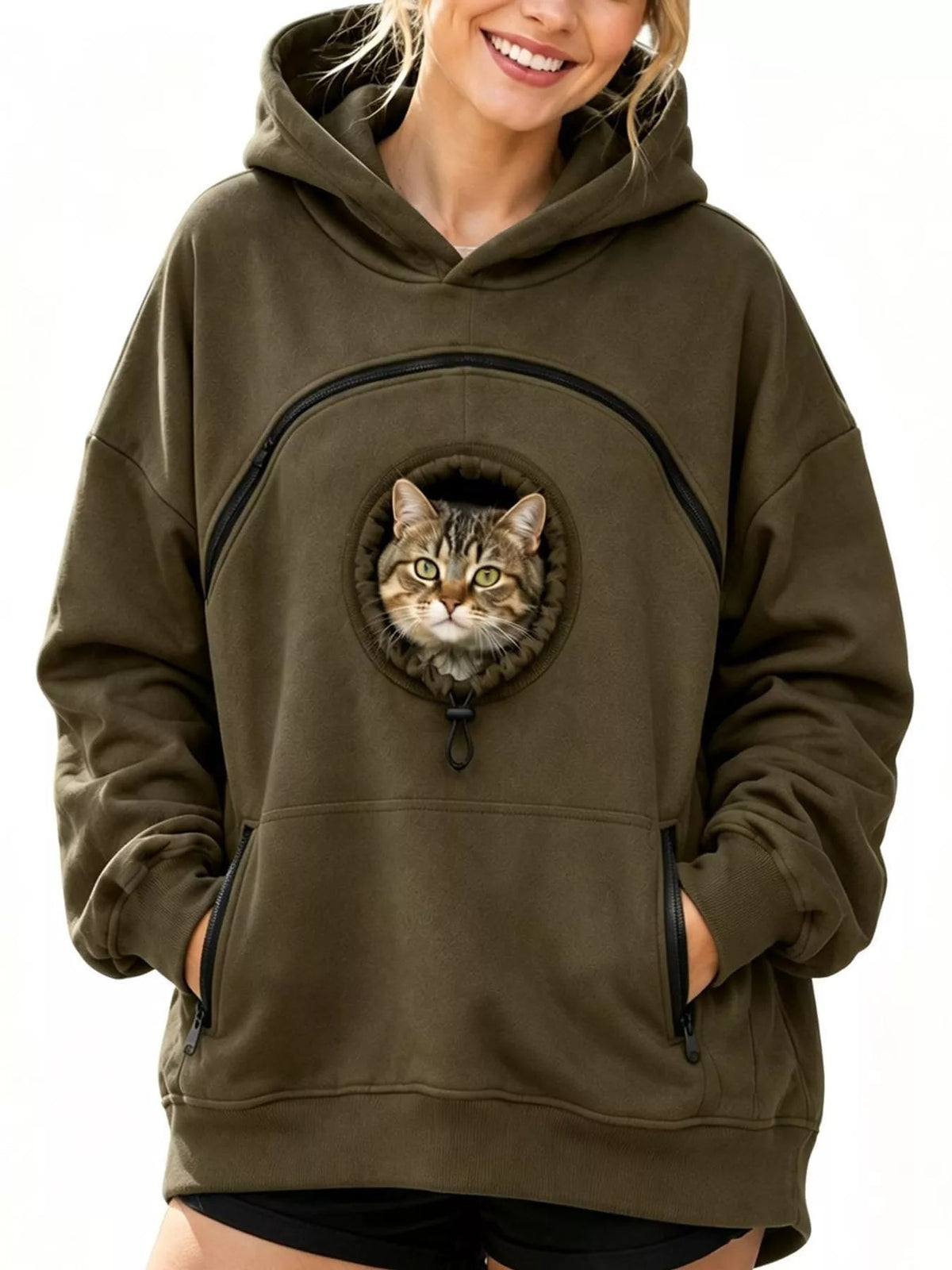 Full Size Pet Carrier Kangaroo Pouch Hoodie Plus Size - Bitsy Gypsy Boutique