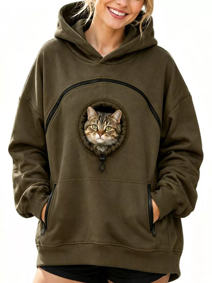 Full Size Pet Carrier Kangaroo Pouch Hoodie Plus Size - Bitsy Gypsy Boutique