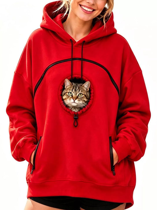 Full Size Pet Carrier Kangaroo Pouch Hoodie Plus Size - Bitsy Gypsy Boutique