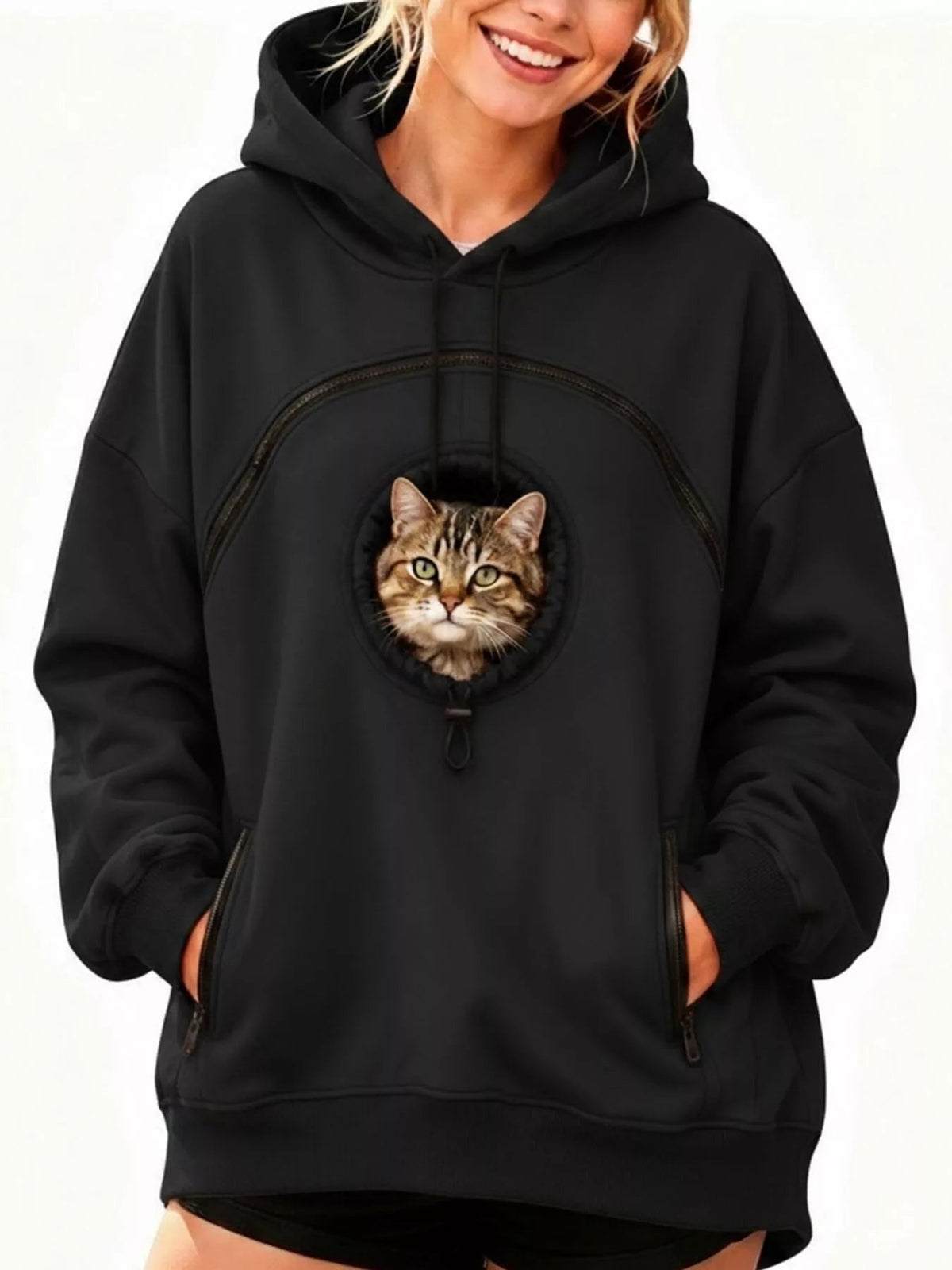 Full Size Pet Carrier Kangaroo Pouch Hoodie Plus Size - Bitsy Gypsy Boutique