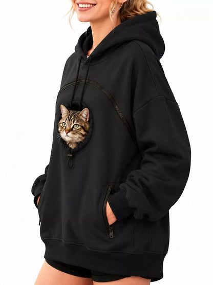 Full Size Pet Carrier Kangaroo Pouch Hoodie Plus Size - Bitsy Gypsy Boutique