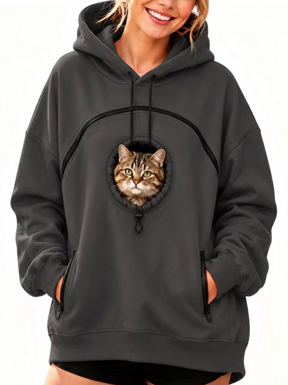 Full Size Pet Carrier Kangaroo Pouch Hoodie Plus Size - Bitsy Gypsy Boutique