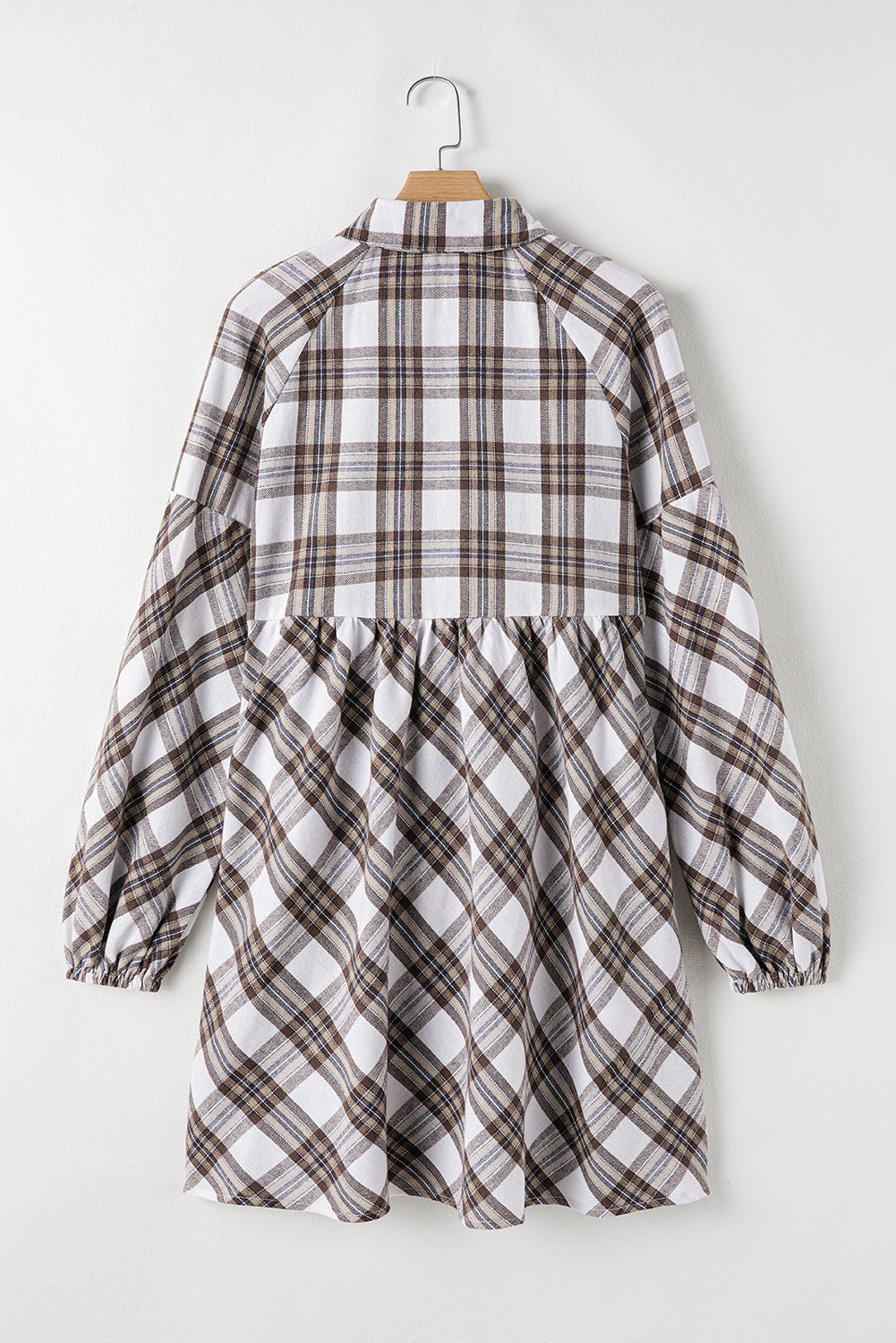 Full Size Plaid Collared Neck Balloon Sleeve Mini Shirt Dress - Bitsy Gypsy Boutique