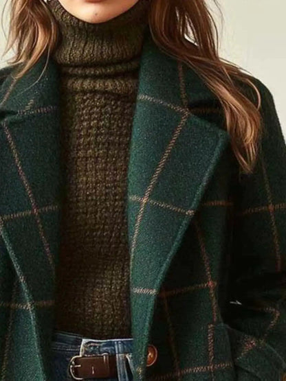 Full Size Plaid Lapel Collar Longline Single-Breasted Overcoat Plus Size - Bitsy Gypsy Boutique