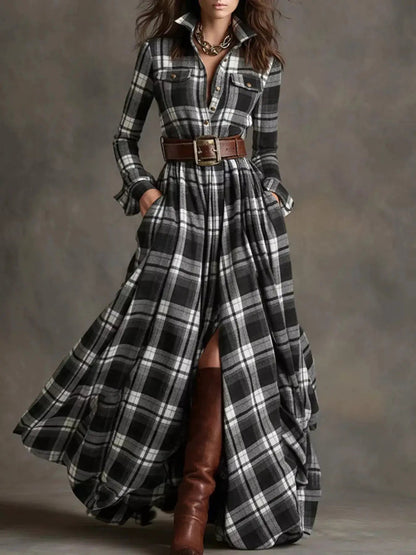 Full Size Plaid Long Sleeve Shirt Maxi Dress Plus Size - Bitsy Gypsy Boutique