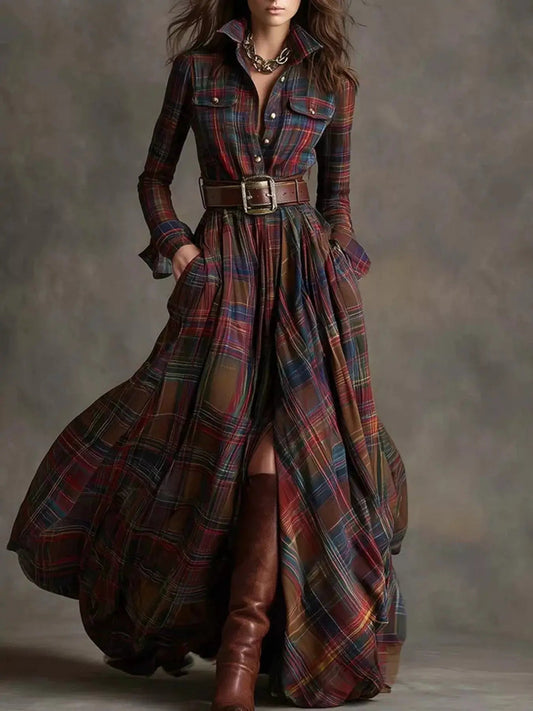 Full Size Plaid Long Sleeve Shirt Maxi Dress Plus Size - Bitsy Gypsy Boutique