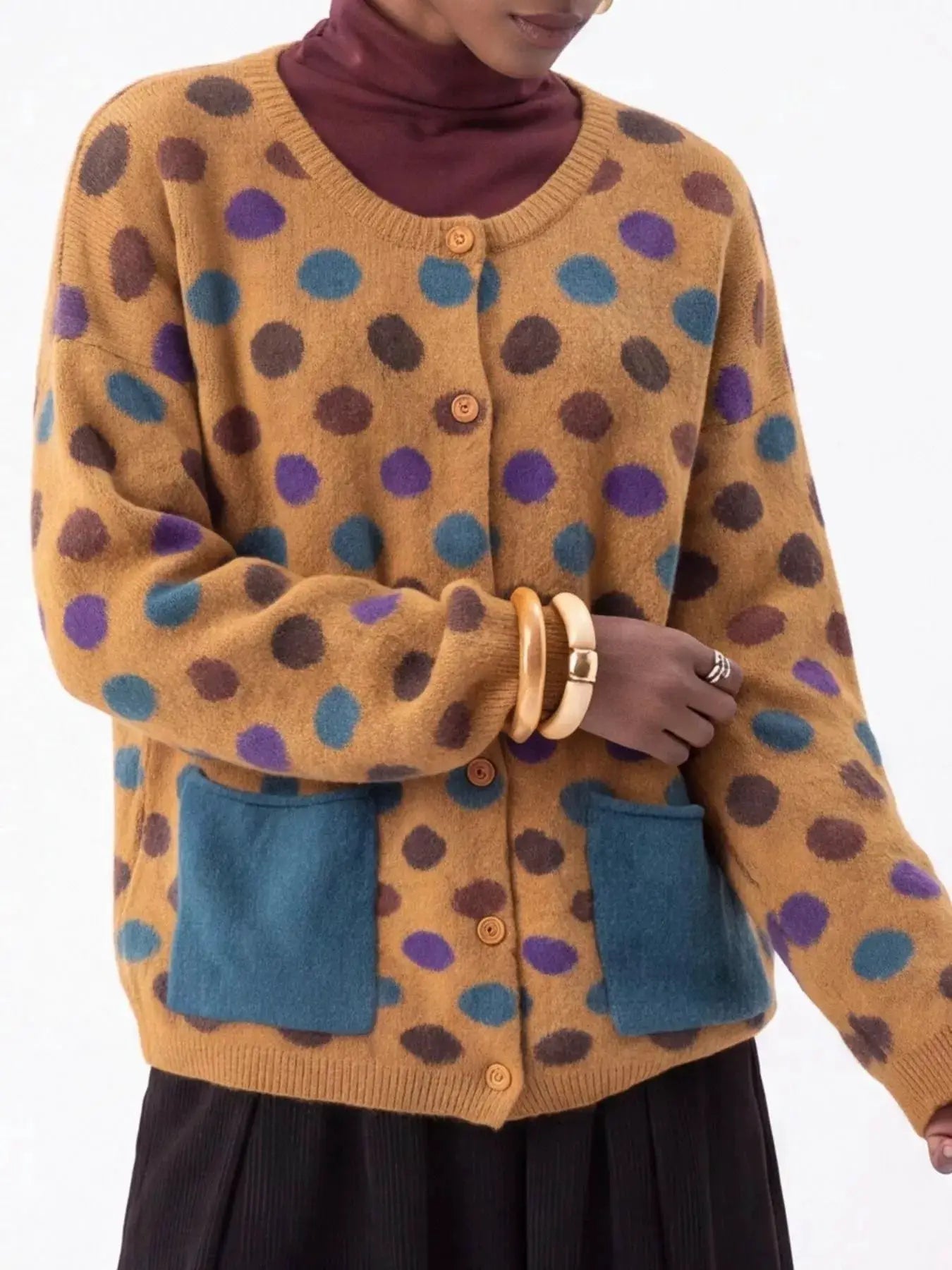 Full Size Polka Dot Button Down Cardigan Plus Size - Bitsy Gypsy Boutique