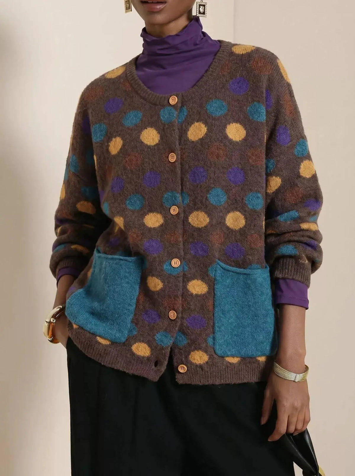 Full Size Polka Dot Button Down Cardigan Plus Size - Bitsy Gypsy Boutique