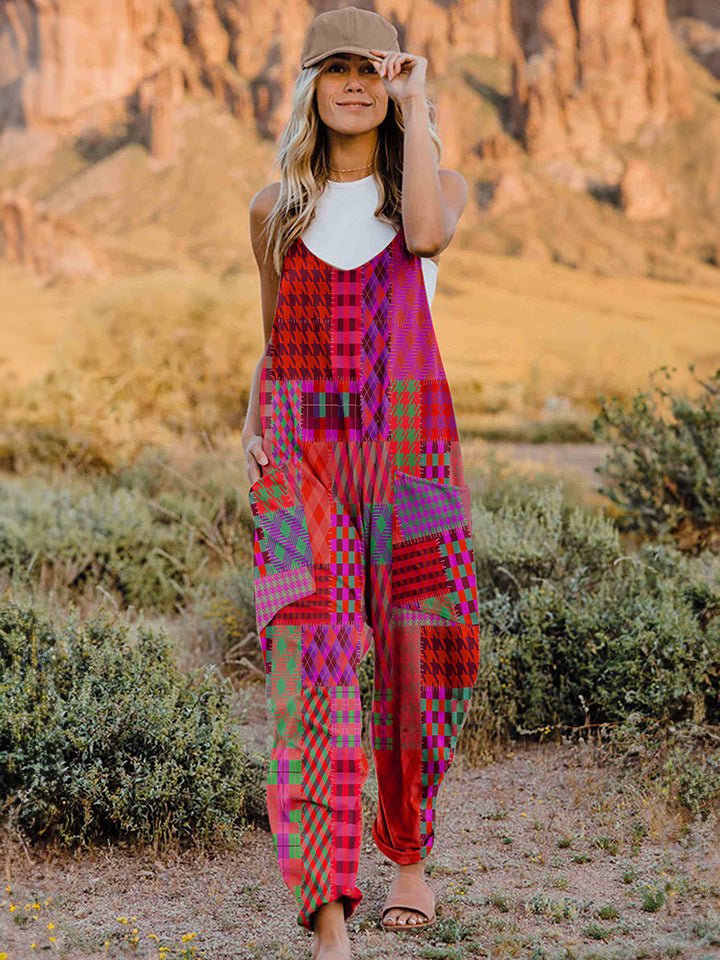 Full Size Printed V - Neck Sleeveless Jumpsuit - Bitsy Gypsy Boutique