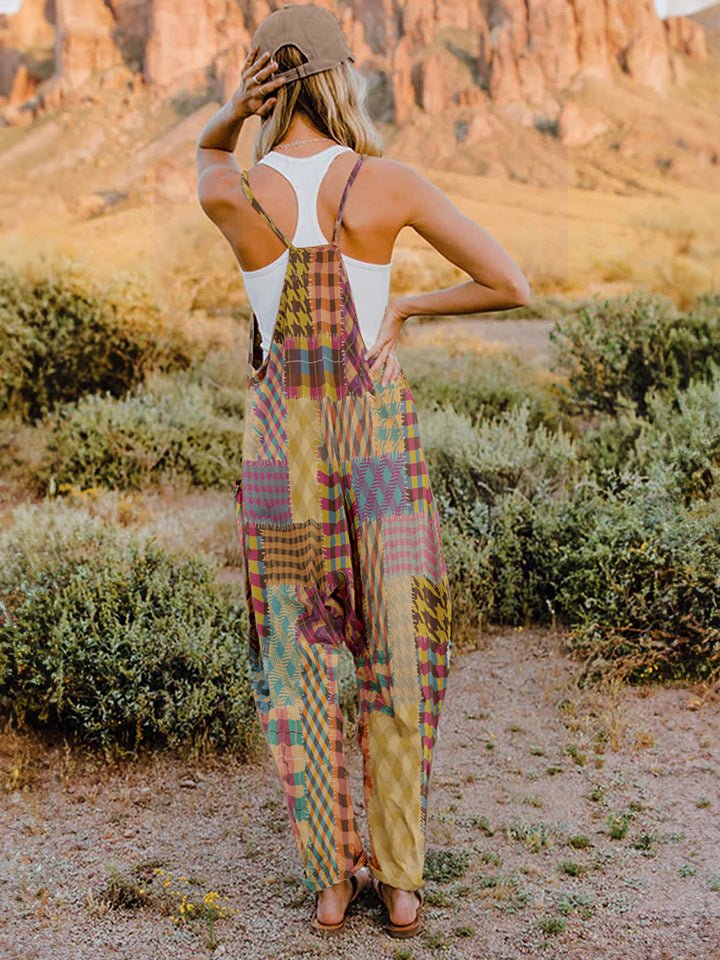 Full Size Printed V - Neck Sleeveless Jumpsuit - Bitsy Gypsy Boutique