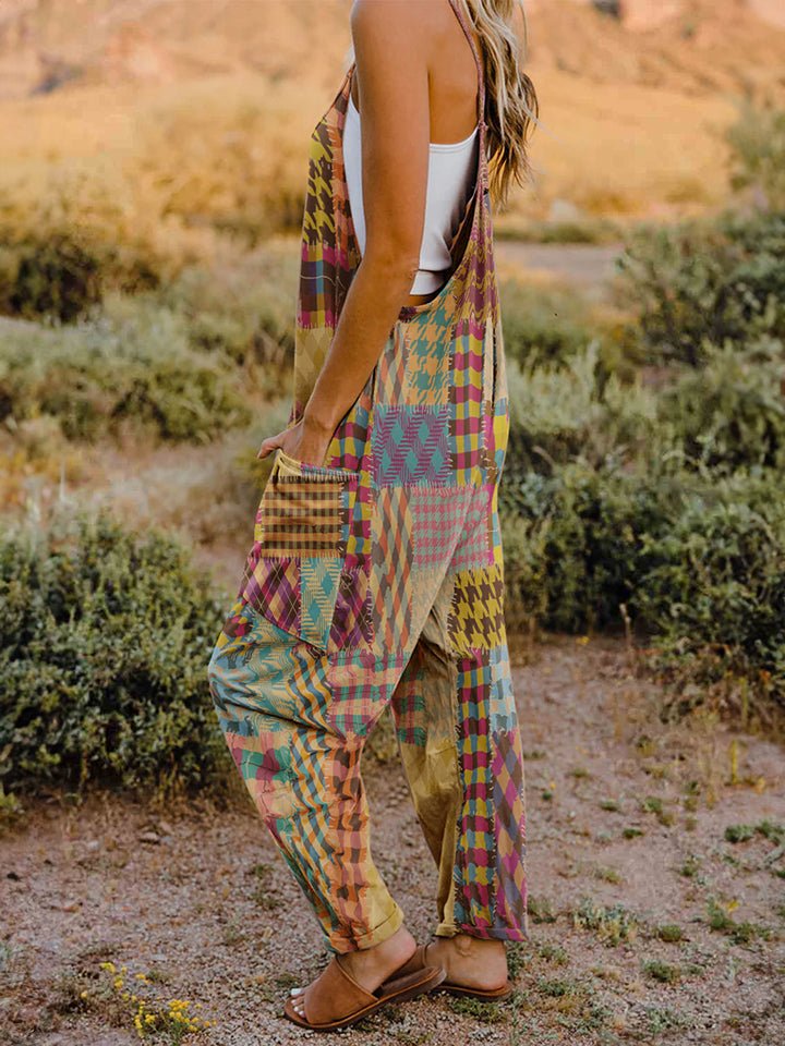 Full Size Printed V - Neck Sleeveless Jumpsuit - Bitsy Gypsy Boutique