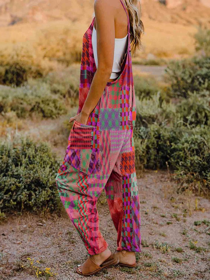 Full Size Printed V - Neck Sleeveless Jumpsuit - Bitsy Gypsy Boutique