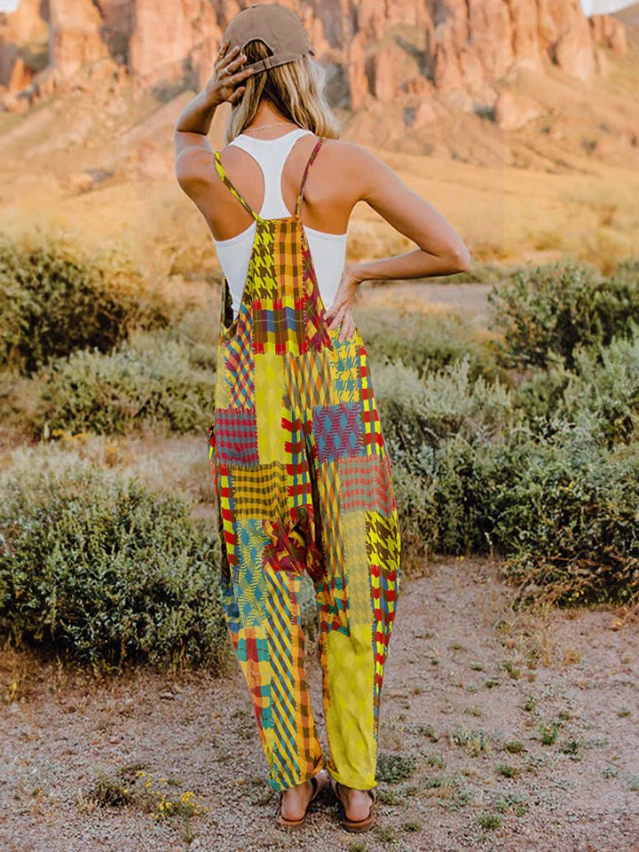 Full Size Printed V - Neck Sleeveless Jumpsuit - Bitsy Gypsy Boutique