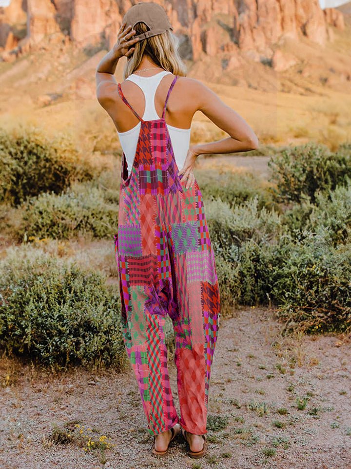 Full Size Printed V - Neck Sleeveless Jumpsuit - Bitsy Gypsy Boutique