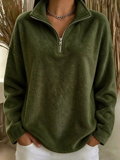 Full Size Quarter-Zip Fleece Sweatshirt Plus Size - Bitsy Gypsy Boutique