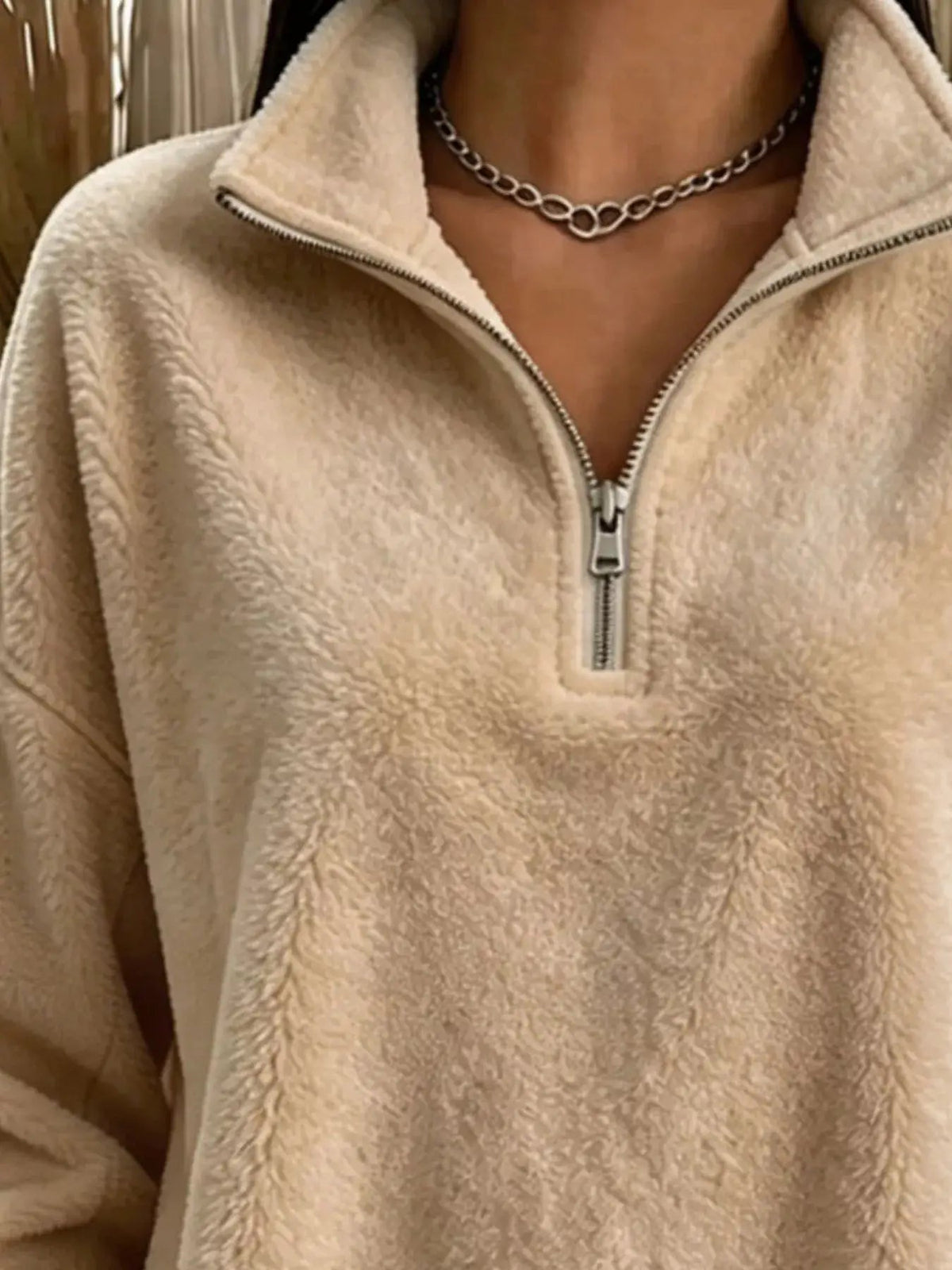 Full Size Quarter-Zip Fleece Sweatshirt Plus Size - Bitsy Gypsy Boutique