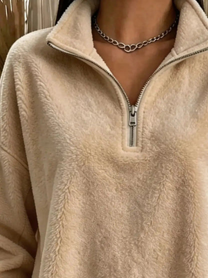 Full Size Quarter-Zip Fleece Sweatshirt Plus Size - Bitsy Gypsy Boutique