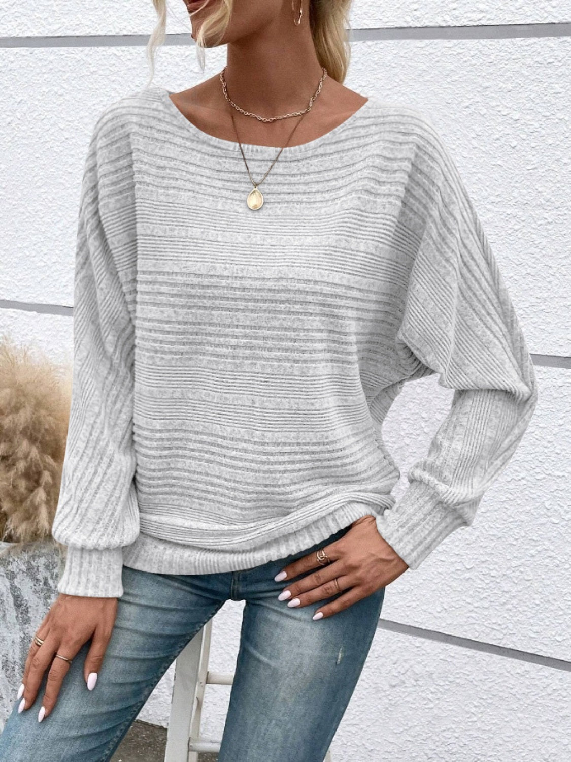 Full Size Round Neck Long Sleeve Top - Bitsy Gypsy Boutique