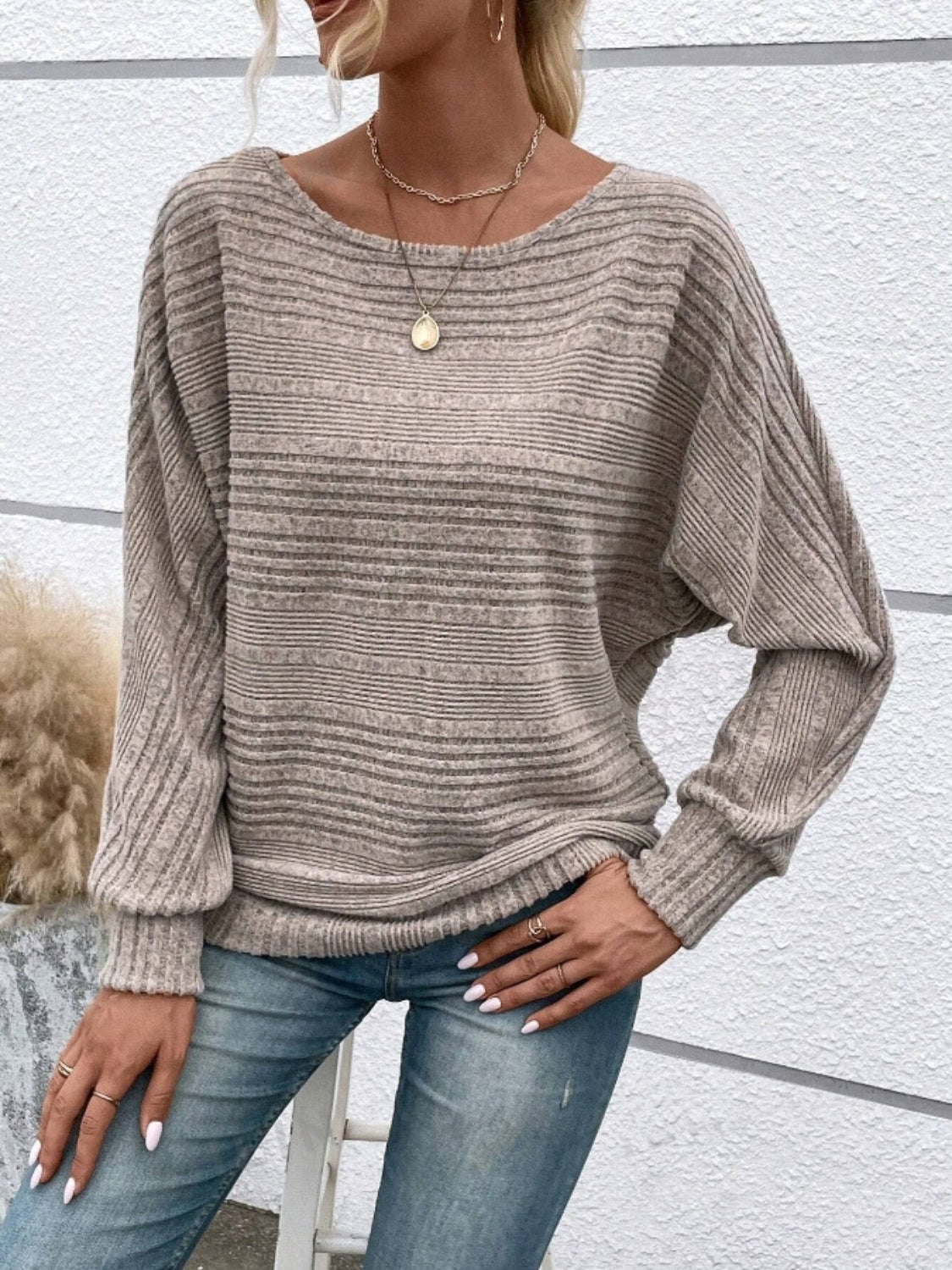 Full Size Round Neck Long Sleeve Top - Bitsy Gypsy Boutique