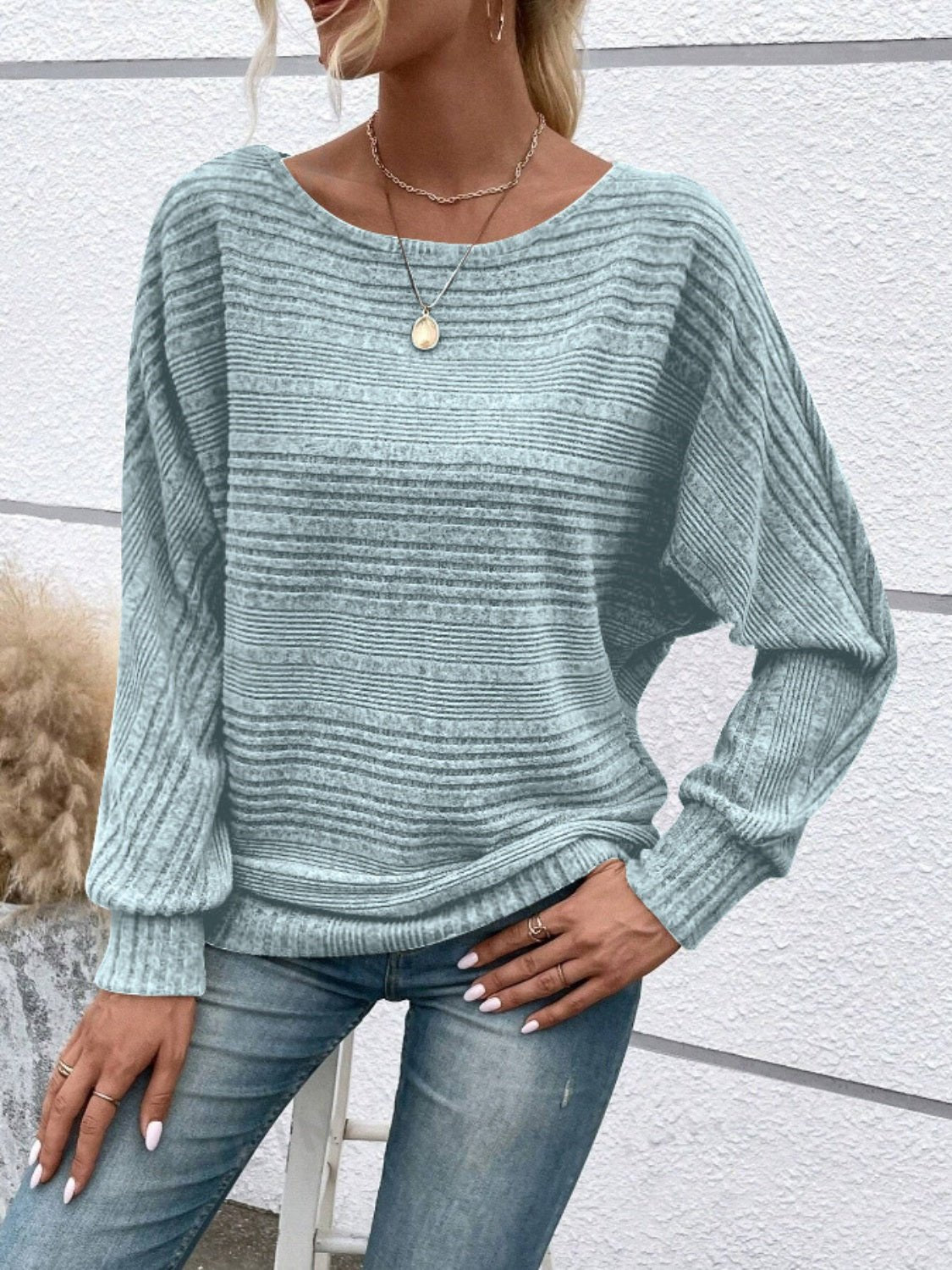 Full Size Round Neck Long Sleeve Top - Bitsy Gypsy Boutique