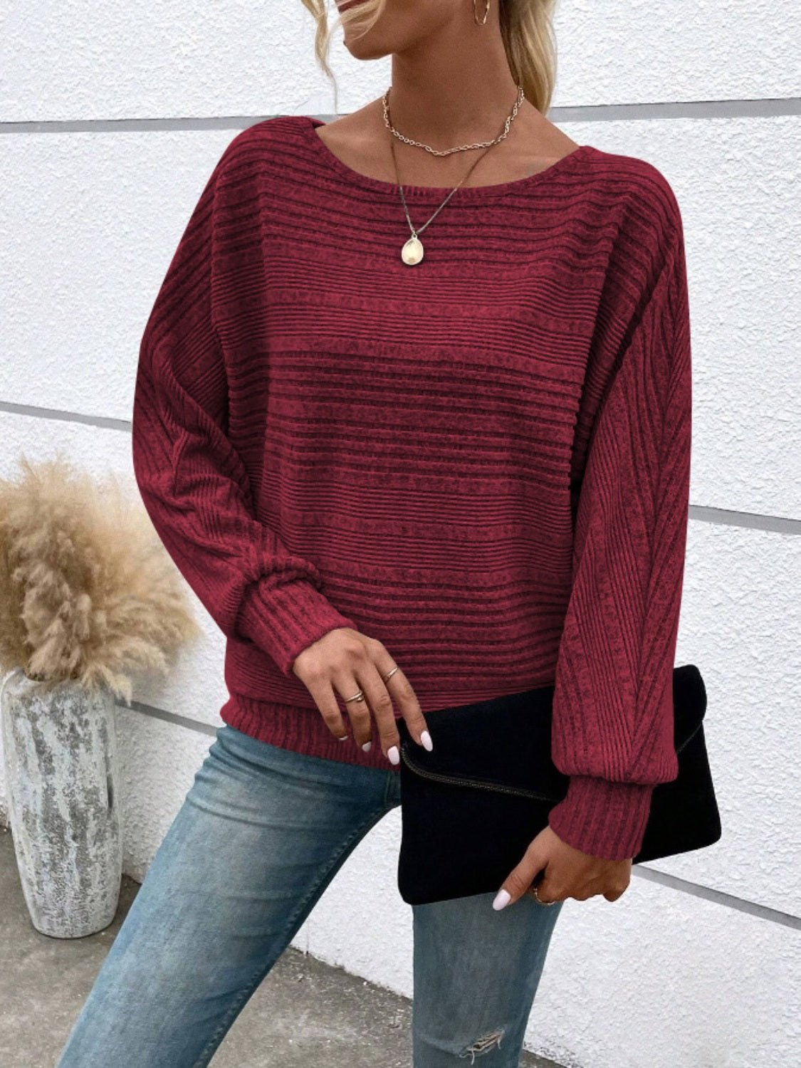 Full Size Round Neck Long Sleeve Top - Bitsy Gypsy Boutique