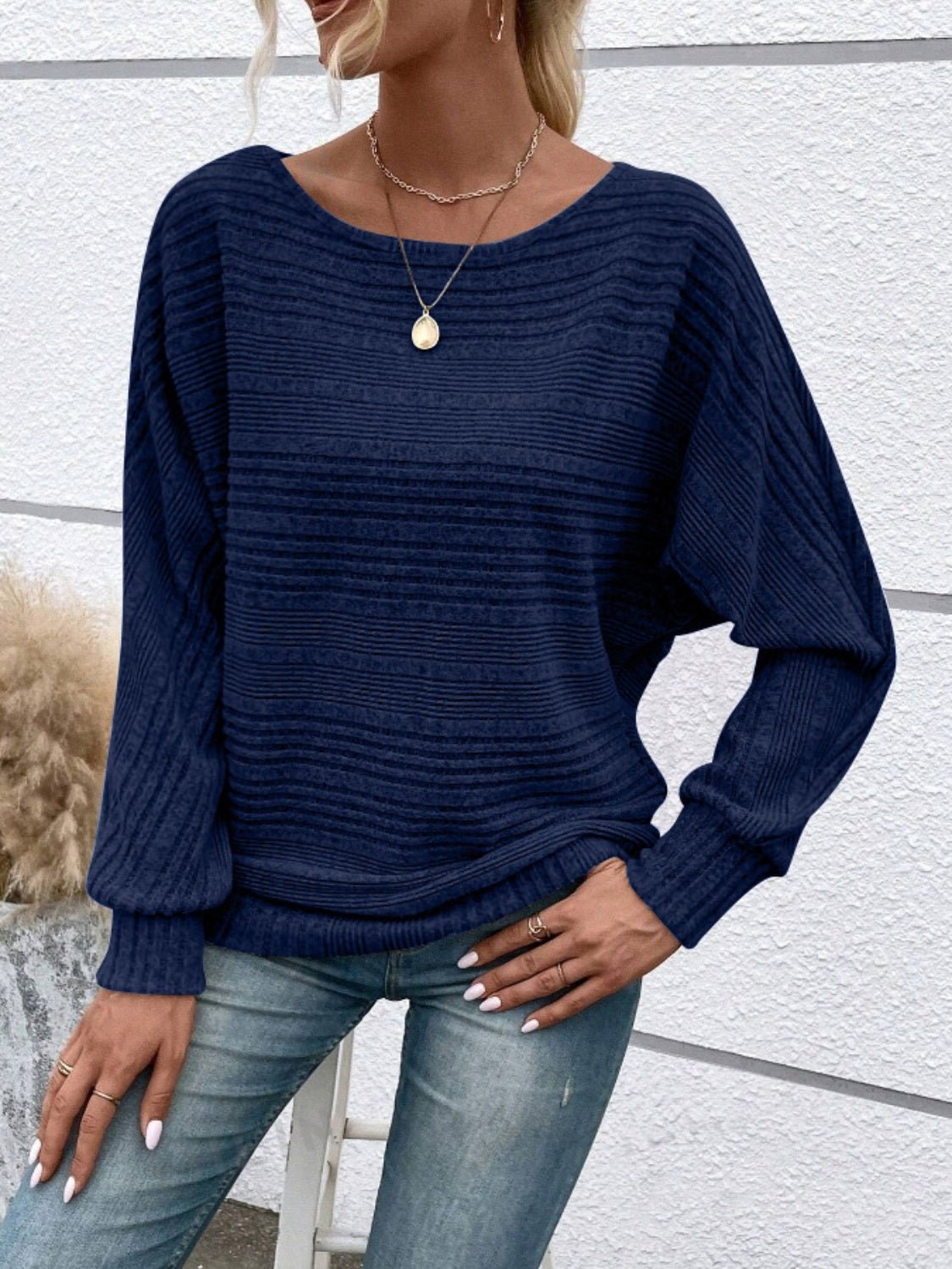 Full Size Round Neck Long Sleeve Top - Bitsy Gypsy Boutique