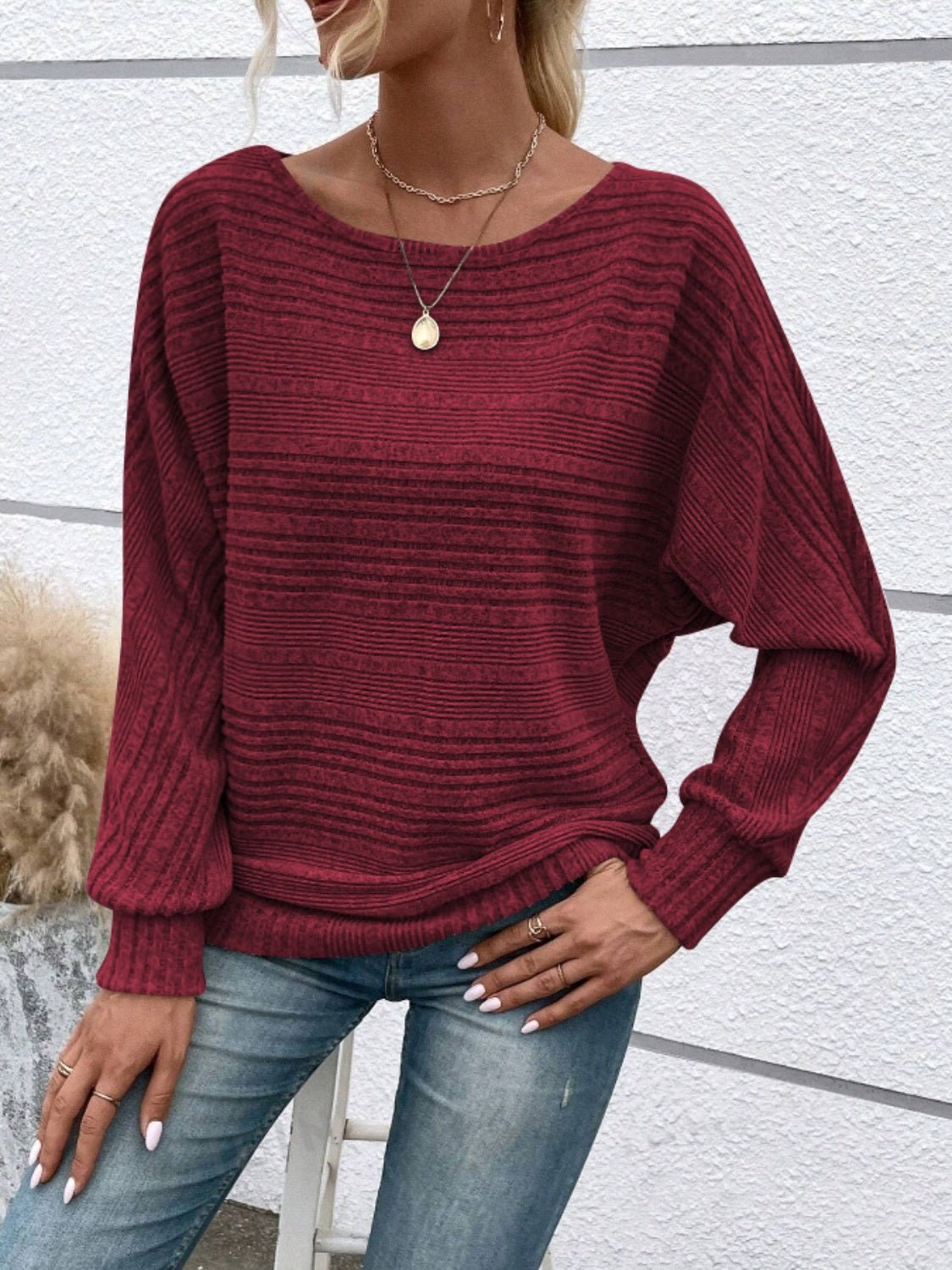 Full Size Round Neck Long Sleeve Top - Bitsy Gypsy Boutique