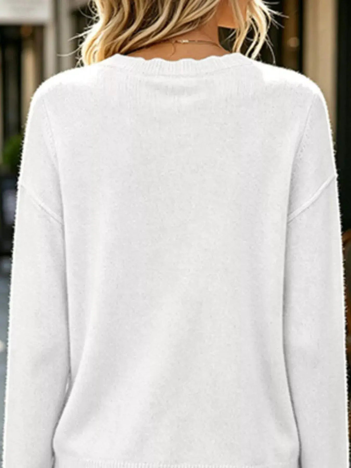 Full Size Scalloped Trim Crew Neck Sweater Plus Size - Bitsy Gypsy Boutique