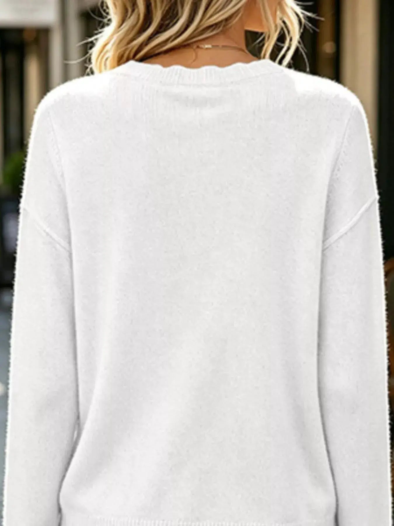 Full Size Scalloped Trim Crew Neck Sweater Plus Size - Bitsy Gypsy Boutique