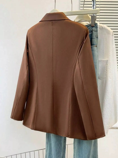 Full Size Single-Breasted Lapel Collar Blazer Plus Size by Trendsi