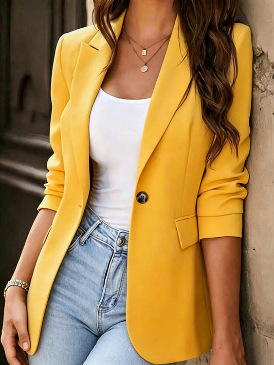 Full Size Single-Breasted Lapel Collar Blazer Plus Size - Bitsy Gypsy Boutique