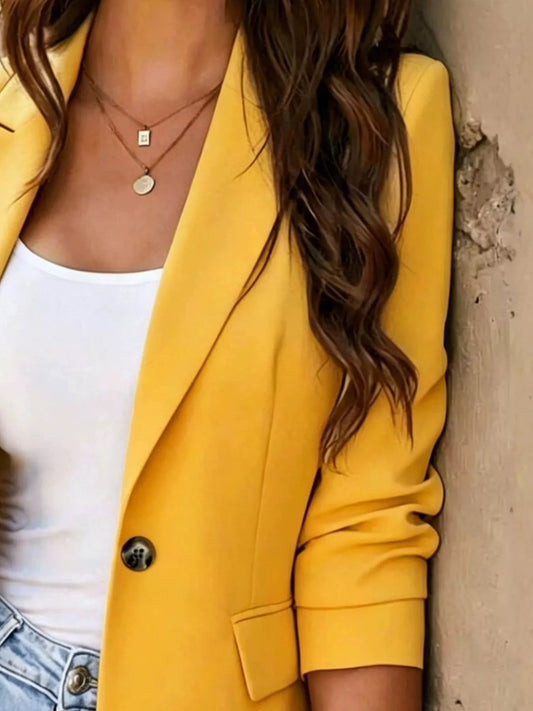 Full Size Single-Breasted Lapel Collar Blazer Plus Size - Bitsy Gypsy Boutique