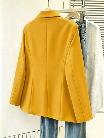 Full Size Single-Breasted Lapel Collar Blazer Plus Size by Trendsi