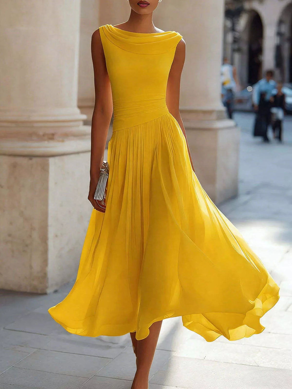 Full Size Sleeveless Cowl Neck Midi Dress Plus Size - Bitsy Gypsy Boutique
