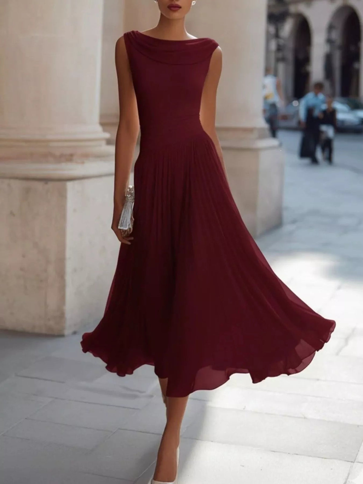 Full Size Sleeveless Cowl Neck Midi Dress Plus Size - Bitsy Gypsy Boutique