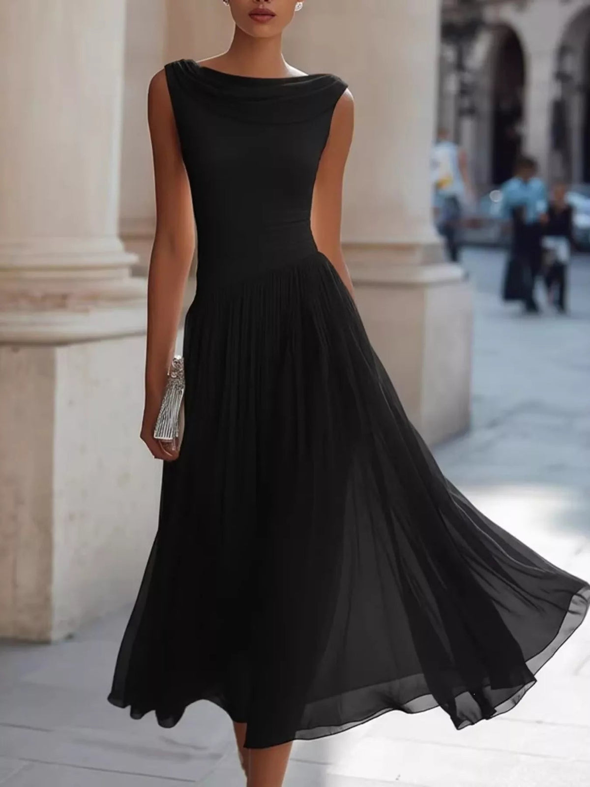 Full Size Sleeveless Cowl Neck Midi Dress Plus Size - Bitsy Gypsy Boutique