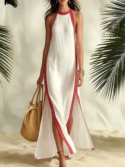 Full Size Slit Striped Sleeveless Maxi Dress Plus Size by Trendsi
