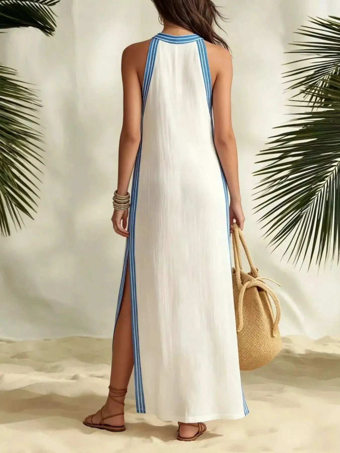 Full Size Slit Striped Sleeveless Maxi Dress Plus Size by Trendsi