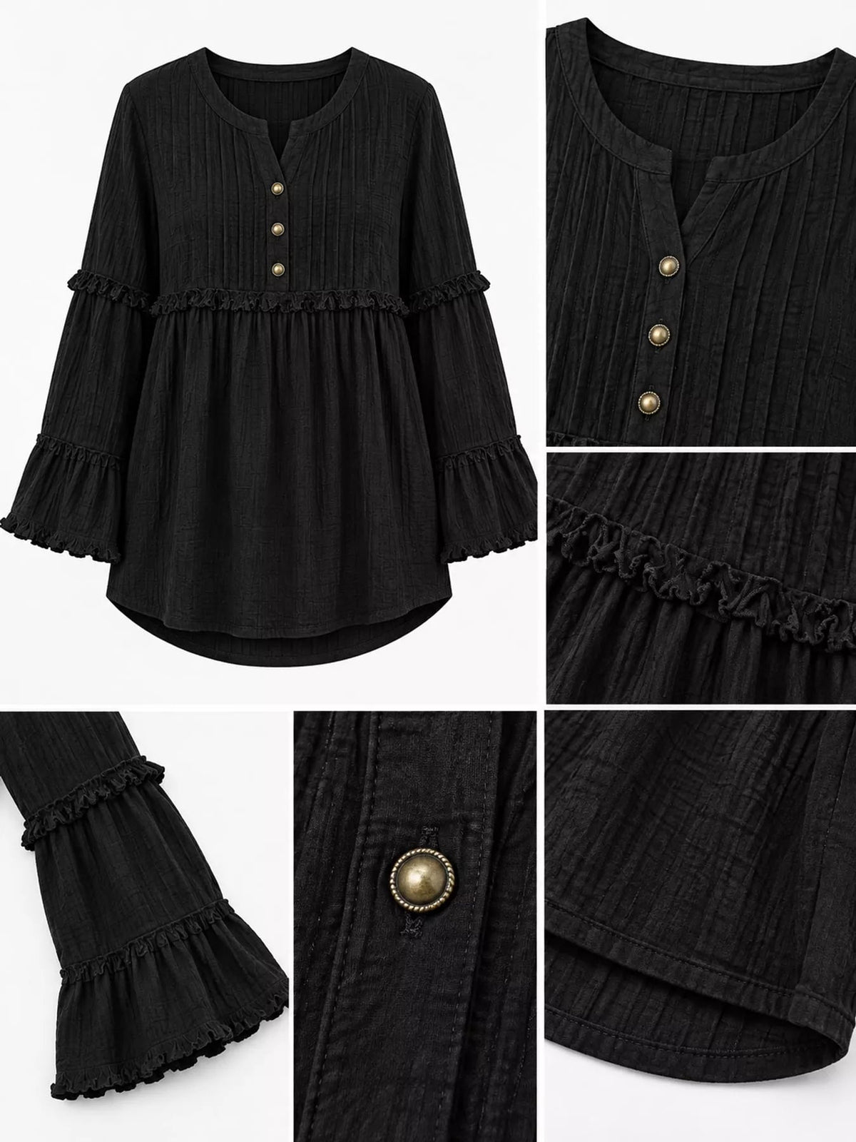 Full Size Snap Down Long Sleeve Blouse Plus Size - Bitsy Gypsy Boutique