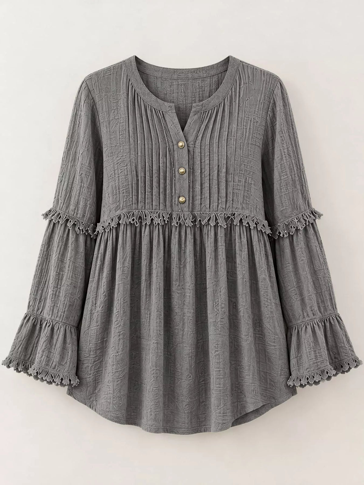 Full Size Snap Down Long Sleeve Blouse Plus Size - Bitsy Gypsy Boutique