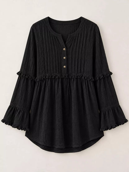 Full Size Snap Down Long Sleeve Blouse Plus Size - Bitsy Gypsy Boutique