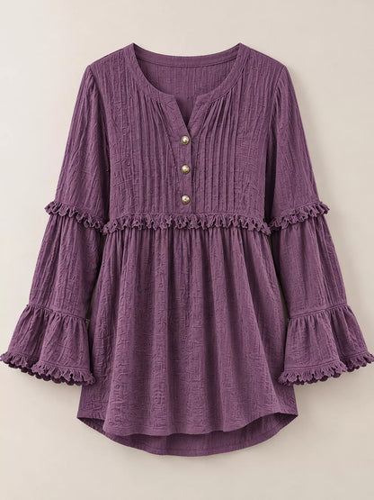 Full Size Snap Down Long Sleeve Blouse Plus Size - Bitsy Gypsy Boutique