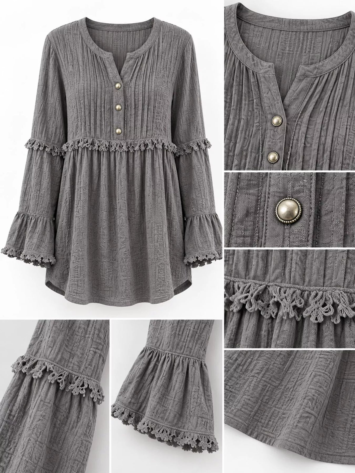 Full Size Snap Down Long Sleeve Blouse Plus Size - Bitsy Gypsy Boutique