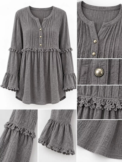 Full Size Snap Down Long Sleeve Blouse Plus Size - Bitsy Gypsy Boutique