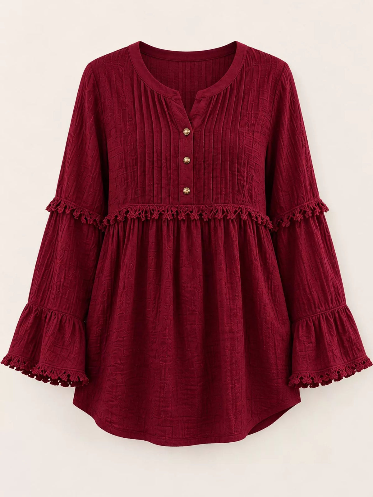 Full Size Snap Down Long Sleeve Blouse Plus Size - Bitsy Gypsy Boutique